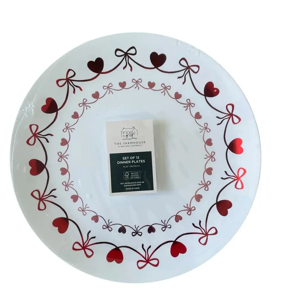 The Farmhouse Red Bow & Heart Border Disposable 10.25